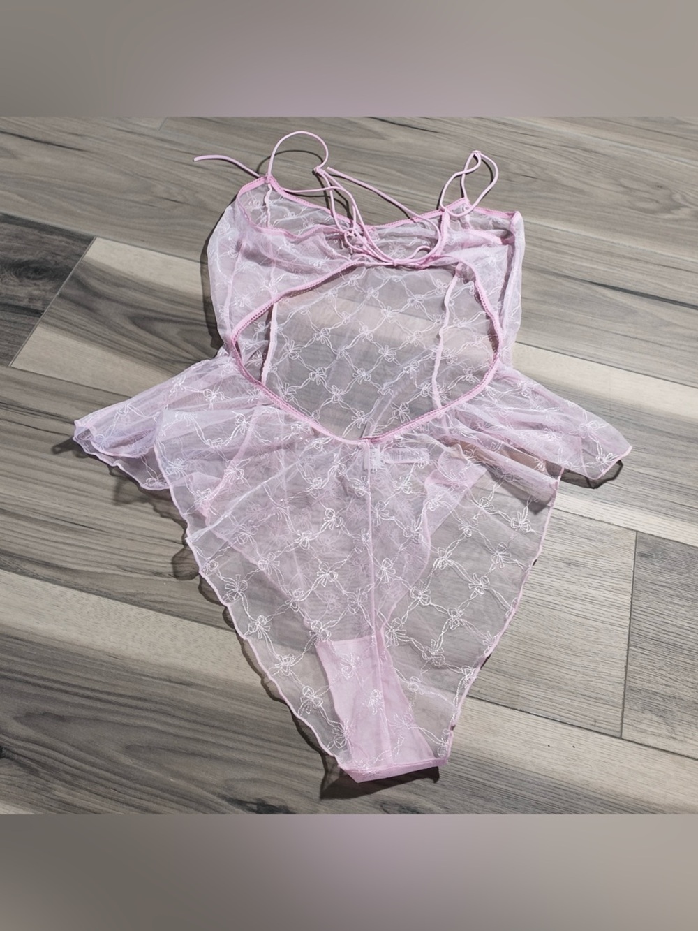 🍇 SKIMS Cherry Blossom Pink Bow Tulle Sheer Teddy | L | NWT 🛸